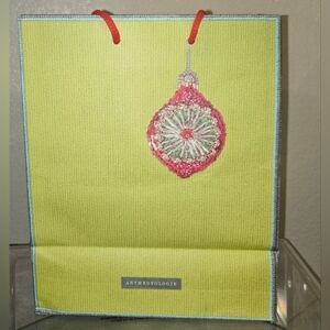 Anthropologie Lime Green Holiday Bag with Red Ornament
